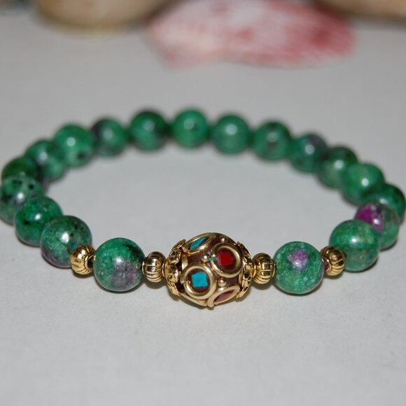 Ruby Zoisite Bracelet,8mm Zoisite Beads,Indian Charm Bracelet - Picture 1 of 3